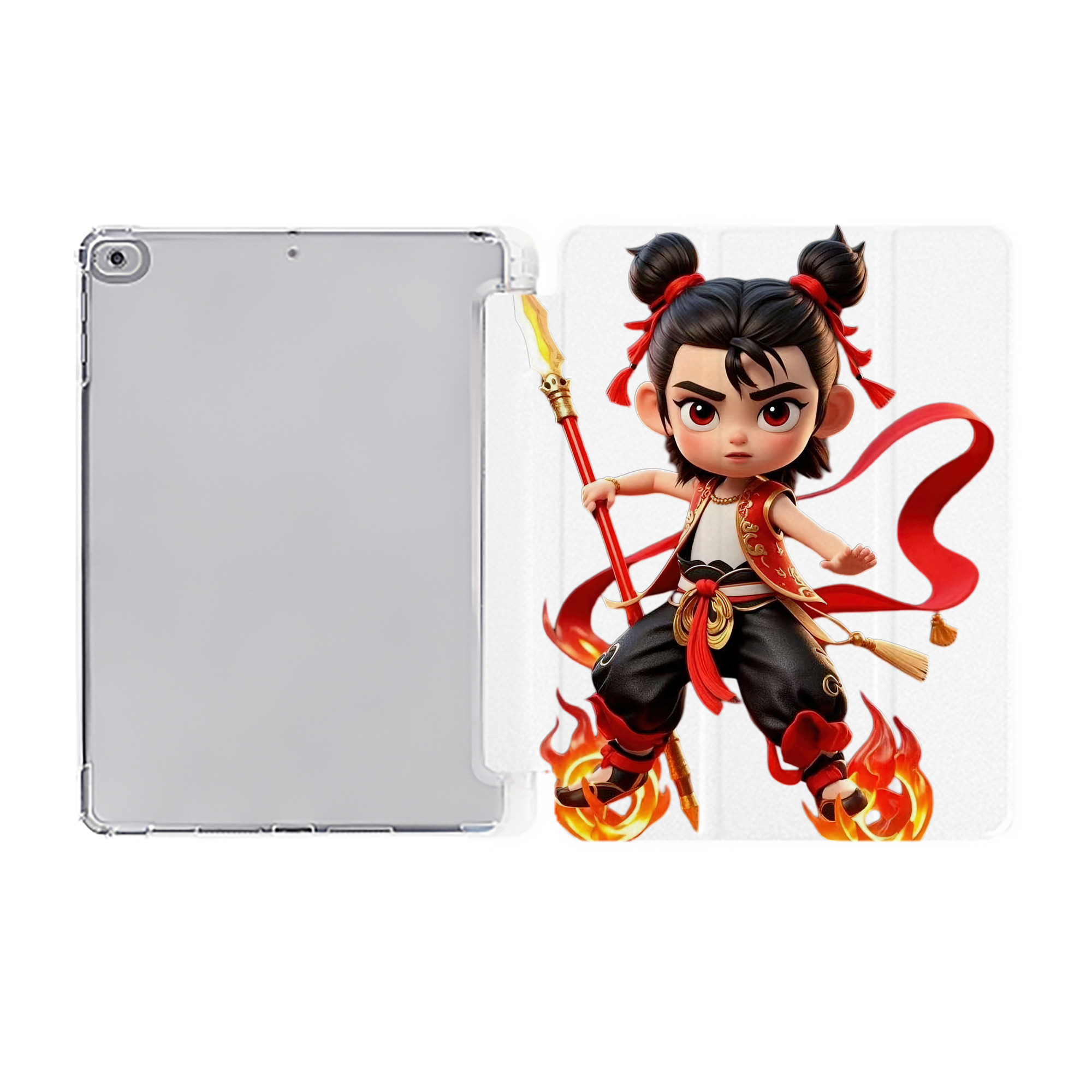 Ne Zha 2 ナタ 魔童の大暴れ IPad ケース ペン収納付き 三つ折りスタンド PUレザー×シリコン 対応機種9.5/10.5/10.9インチ